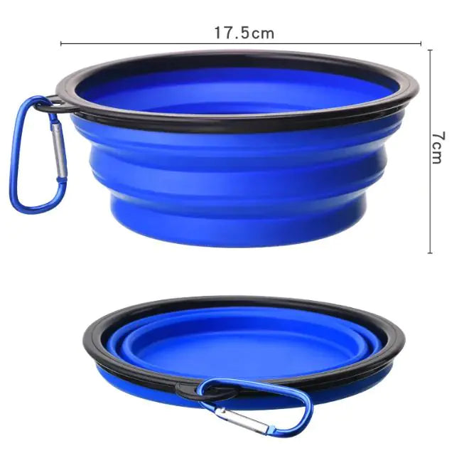 Folding Pet Bowl clipped to bag